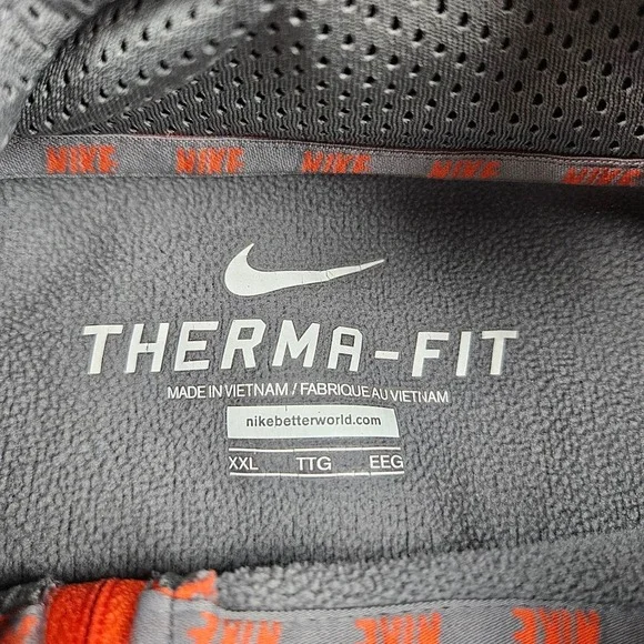 Nike Therma-Fit Sweatshirt Mens 2XL XXL Gray Orange 1/4‎ Zip Long Sleeve - Picture 3 of 9